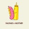 Sausage and mustard. Vector cartoon. Friends forever.