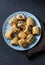 Sausage puff pastry rolls - delicious snacks, tapas, breakfast, appetizers on dark background