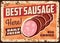 Sausage rusty plate, vector sujuk sliced wurst