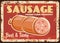 Sausage rusty vector metal plate, farm product