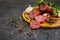 Sausage salami,  dinner    ingredient  italian   culinary  product cuisine spices on concrete background