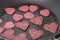 Sausages chorizo salami in the shape of a heart fried â€‹â€‹in the pan. Homemade food idea for Valentines Day and Mothers Day