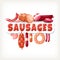 Sausages emblem lettering grocery insctiption text message