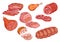 Sausages, ham and baked meat sketch icons
