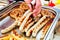 Sausages on the metal tray