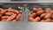 Sausages. Packing line of sausage.