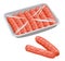 Sausages in vacuum plastic packaging. Sausages packaging on the container. Cartoon raw Sausages. Flat vector