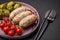 Sausages vegetable protein seitan meatless soy wheat classic taste vegetarian or vegan snack