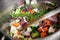 Sauteing assorted vegetables and herbs