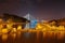 Sava river, marina and Ada bridge in Belgrade, Serbia - night picture