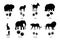 Savanna and forest animal footprints silhouettes