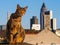 Savannah Cat with Frankfurt Skyline