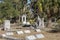 Savannah, Georgia - February 20, 2023: View of historic Bonaventure Cemetery with graves and scenic landscape in view.