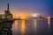 The Savannah River and Talmadge Memorial Bridge at night, in Savannah, Georgia