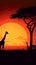 Savannah twilight Giraffes silhouette against a vibrant African sunset, vector illustration