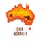 Save Australia concept banner. Color gradient continent with silhouette of koala, kangaroo and birds