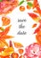 Save the Date autumn watercolor invitation with branches, leaves and flowers