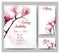 Save The Date with blooming Magnolia. Wedding Invitation Card Vector illustration.