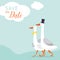 Save the date card design. Couple of cute white gooses.