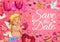 Save the Date, cupid angel with heart balloons