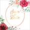 Save the date floralframe with beautiful red watercolor flowers