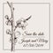 Save the date graphic card for wedding with blossomed tree branch in vector EPS8