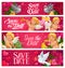 Save the date wedding banners vector cartoon cards