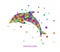 Save the dolphin concept, dolphin created from the small colored parts, dolphin emotions icons multicolored isolated,