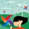 Save the Earth - Green energy for children - Illustration with e