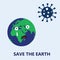 Save the earth logo - crying earth cartoon with virus icon