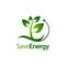 Save energy stem leaves with electric plug icon logo concept design template