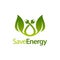 Save energy stem leaves with electric plug icon logo concept design template