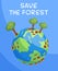 Save the forest. Vertical poster. Editable vector illustration