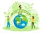 Save Green Planet happy earth day care flat vector