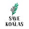 Save the koalas lettering and crying cartoon koala with baby isolated on white. Affected animals from fires concept. Vector