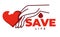 Save life isolated icon heart and hand charity fund