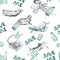 Save me sea world, plastic, ecology watercolor seamless pattern