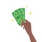 Save money concept. African female hand holding green bills. Investments in future. Financial symbol. Banking or