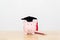 Save money and investment scholarship concept. Piggy bank and pencil on wooden table