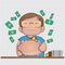 Save money in piggy bank.the financial marketing concept cartoon illustration.