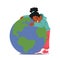 Save Nature, Ecology, Earth Protection Concept. Little Kid Hugging Planet. Black Girl Toddler Character Embrace Sphere