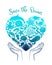 Save the Ocean template. Heart-shaped silhouettes of Sea life on the hands