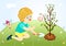 Save our green planet - boy planting love tree