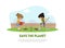Save the Planet Banner Template with Cute Girl and Boy Volunteers Planting Tree in Garden Vector Illustration