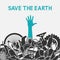 Save the planet concept. Littering planet with human waste. Man drowned in garbage