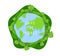 Save the planet concept poster in paper art origami style. Vector illustration paper cut design. Green earth round sign