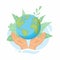 Save the planet. Hands holding globe, earth. Earth day concept. Vector illustration of icons about environmental protection and
