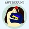 Save Ukraine. The girl cries and hugs the Earth, on which there is Ukraine. Vector illustration