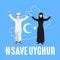 Save Uyghur vector Illustration. Uyghur peoples raising hands and broken chains