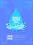 Save the Water ecological poster in paper cut style. Cut Out drop and splash on abstract background with world map